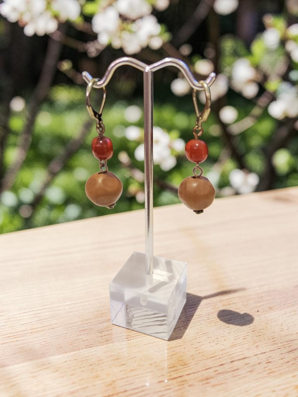 10 / $10 Beaded Drop Earrings in Brown and Coral